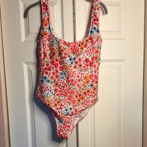 Pink Lily Floral Scoop Back One-Piece Swimsuit - Pink, Orange, Blue